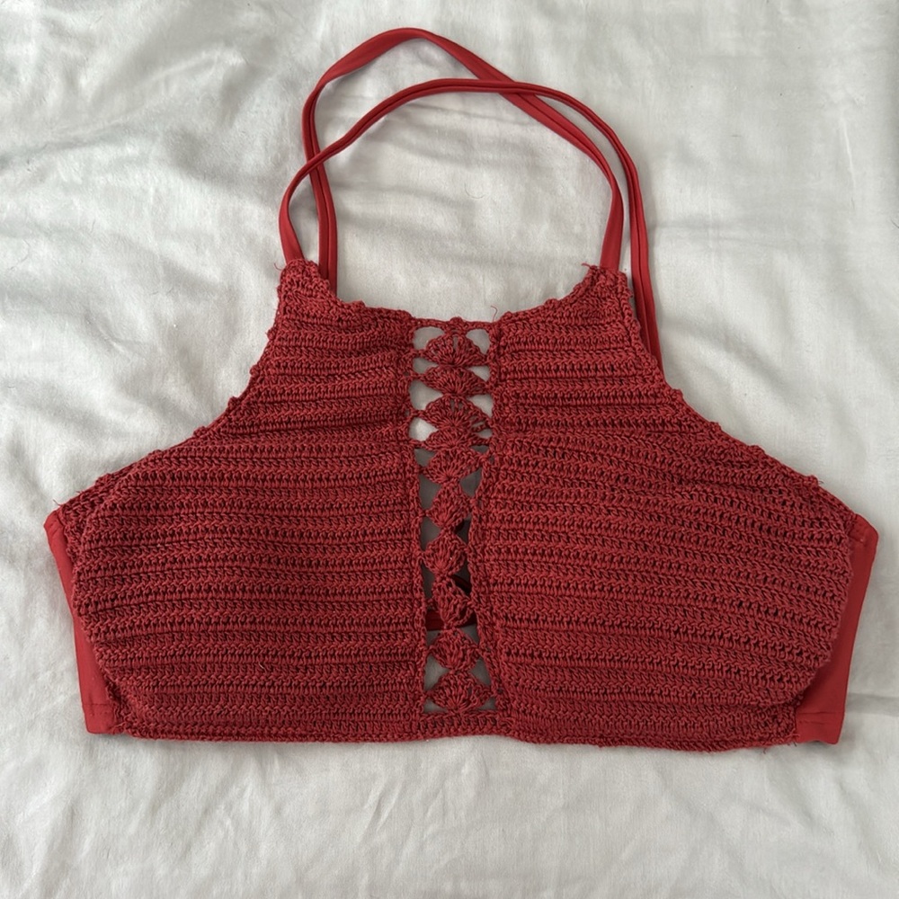 Xhilaration XL D/DD Crochet High Neck Bikini Top in Paprika Red